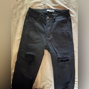 Black Distressed High Waisted Jeans